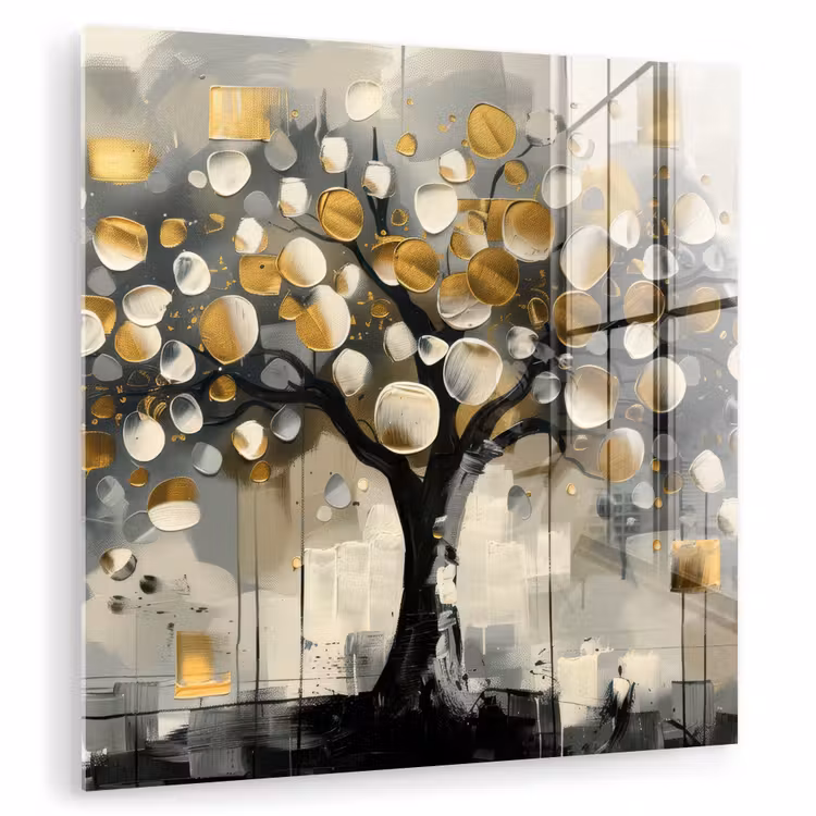Boom - Abstract - Beige - Goud - Zwart plexiglas 5mm klein -zzzproduct_nieuw