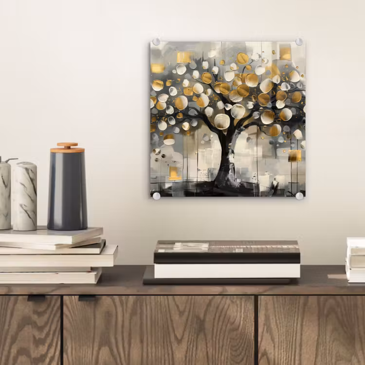 Boom - Abstract - Beige - Goud - Zwart plexiglas 5mm klein -sfeer1