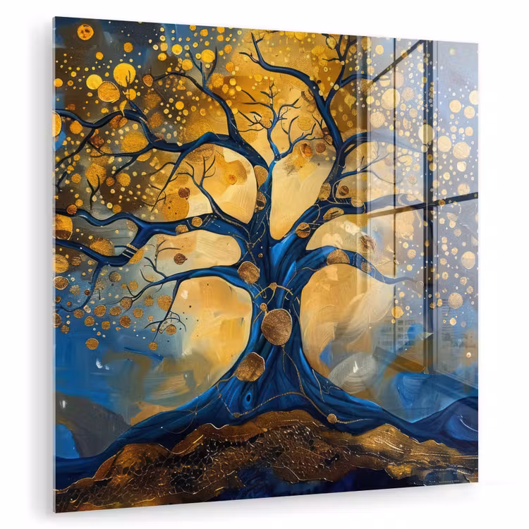 Boom - Levensboom - Blauw - Goud plexiglas 5mm klein -zzzproduct_nieuw