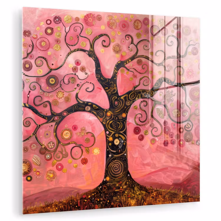 Boom - Levensboom - Roze - Goud plexiglas 5mm klein -zzzproduct_nieuw