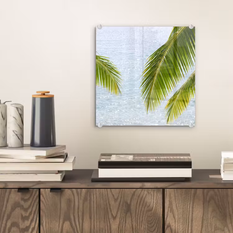Glasbild - Baum – Blätter – Wasser – tropisch – grün - Boom - Bladeren - Water - Tropisch - Groen plexiglas 5mm klein