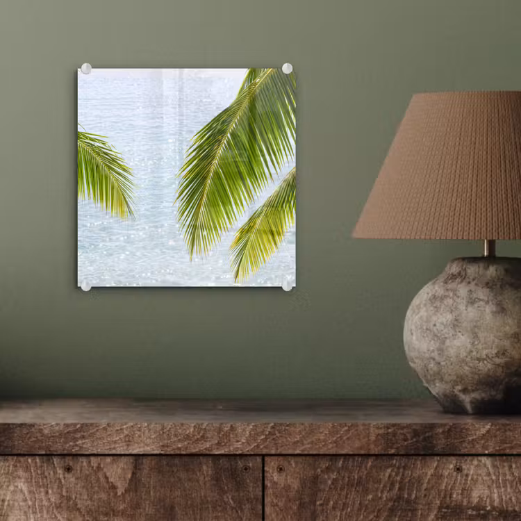 Glasbild - Baum – Blätter – Wasser – tropisch – grün - Boom - Bladeren - Water - Tropisch - Groen plexiglas 5mm klein
