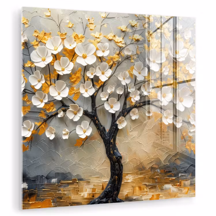 Boom - Bloemen - Goud - Beige plexiglas 5mm klein -zzzproduct_nieuw