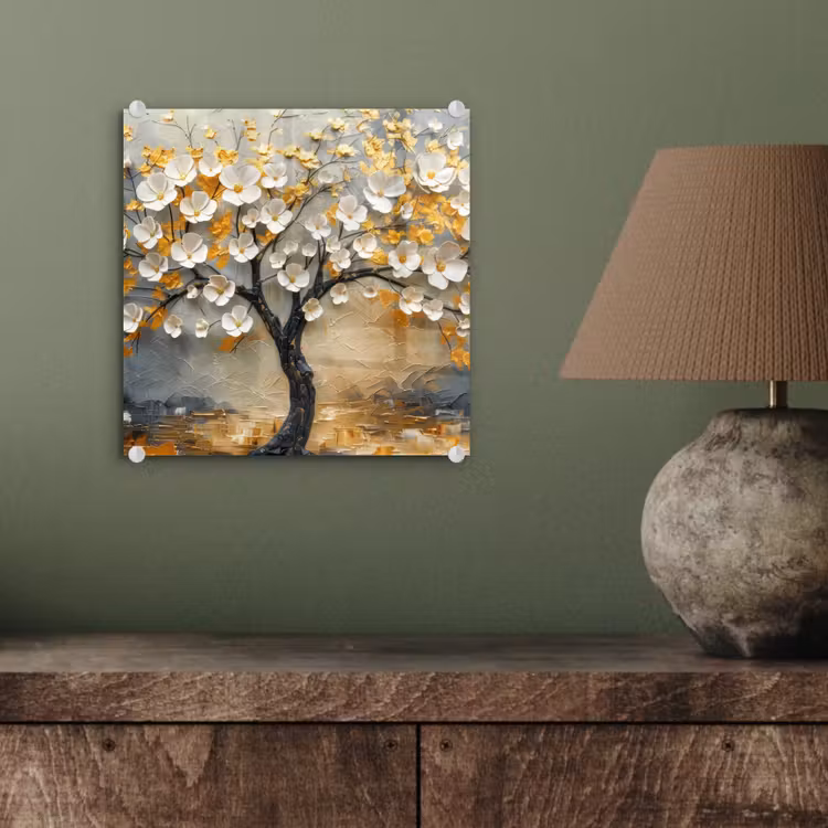 Boom - Bloemen - Goud - Beige plexiglas 5mm klein -sfeer3