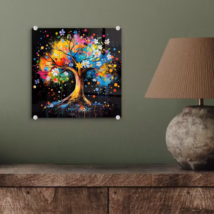 Boom - Kleurrijk - Bloemen - Zwart plexiglas 5mm klein -sfeer3