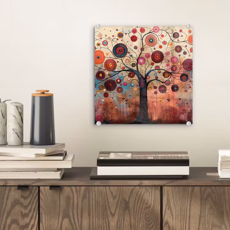 Levensboom - Bloemen - Roze - Hippie - Kunst plexiglas 5mm klein -sfeer1
