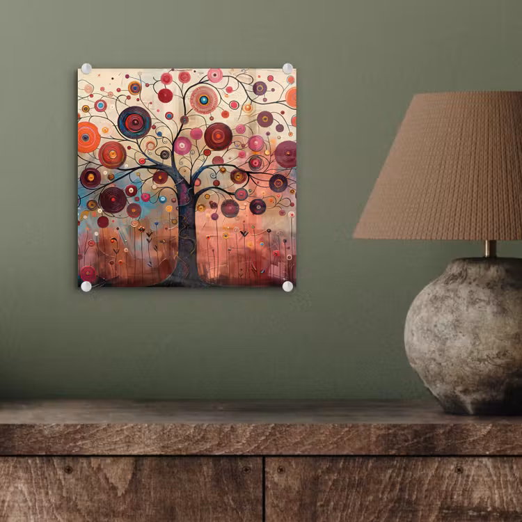 Levensboom - Bloemen - Roze - Hippie - Kunst plexiglas 5mm klein -sfeer3