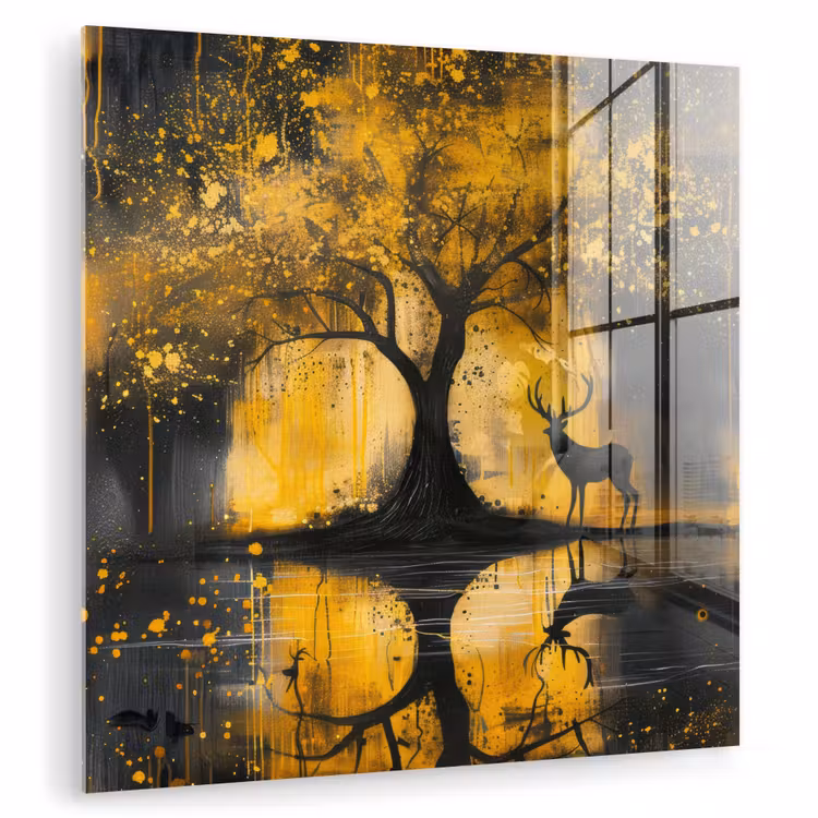 Boom - Verflook - Hert - Natuur - Goud plexiglas 5mm klein -zzzproduct_nieuw