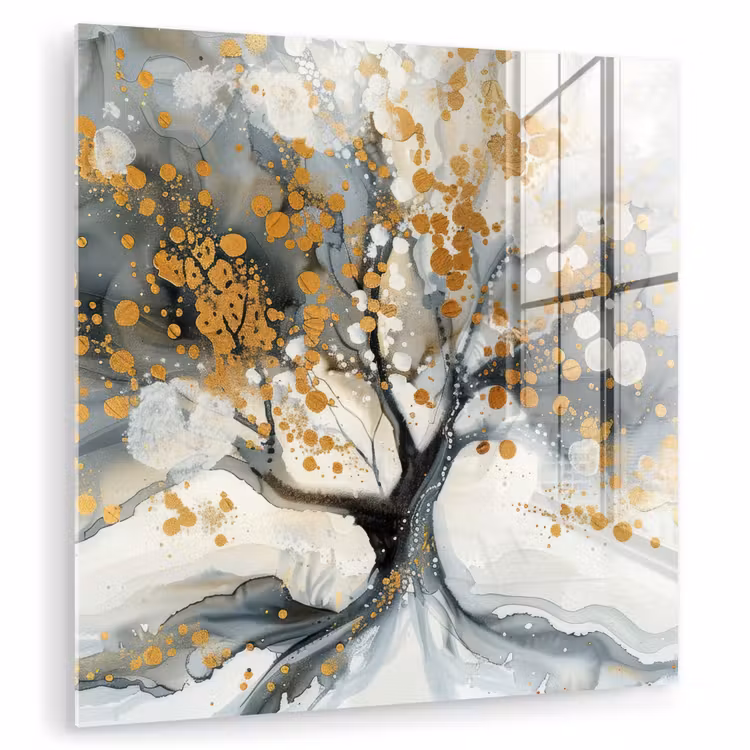 Boom - Modern - Abstract - Goud - Zwart - Wit plexiglas 5mm klein -zzzproduct_nieuw