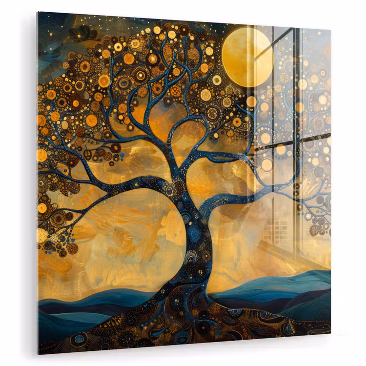 Boom - Maan - Bloemen - Goud - Kunst plexiglas 5mm klein -zzzproduct_nieuw