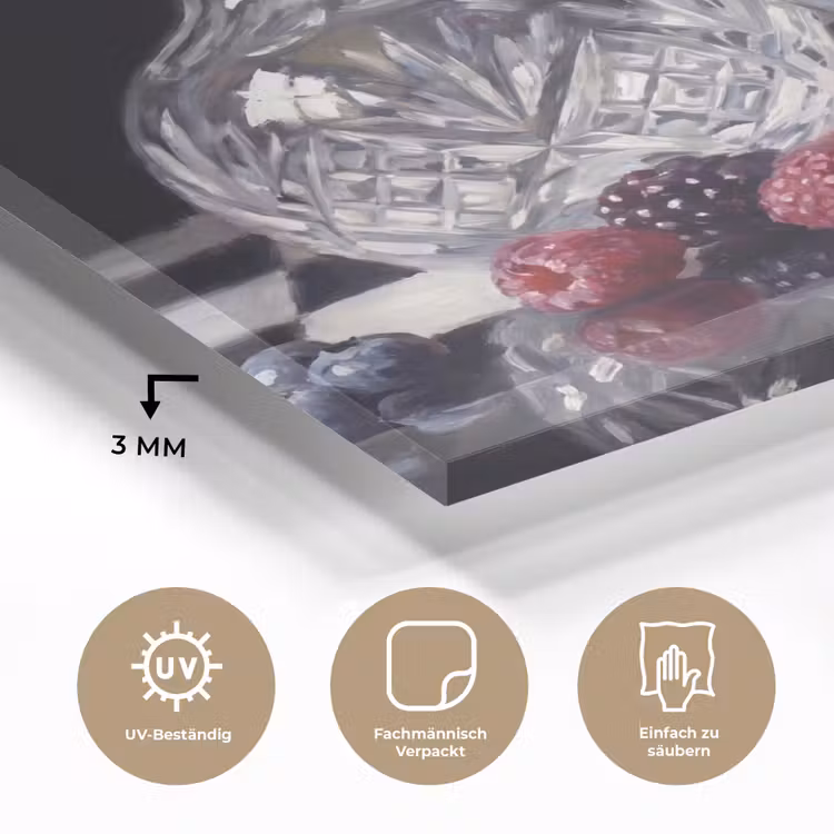 Glasbild - Beeren – Kristall – Stillleben - Bessen - Kristal - Stilleven plexiglas 5mm klein