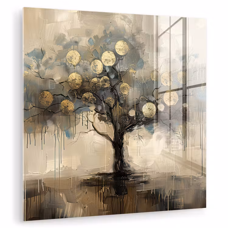 Beige - Abstract - Boom - Goud plexiglas 5mm klein -zzzproduct_nieuw
