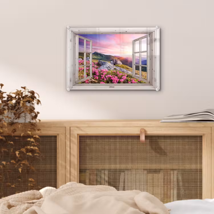 Bergen - Landschap - Doorkijk - Bloemen - Avond - Roze plexiglas 5mm klein -sfeer4