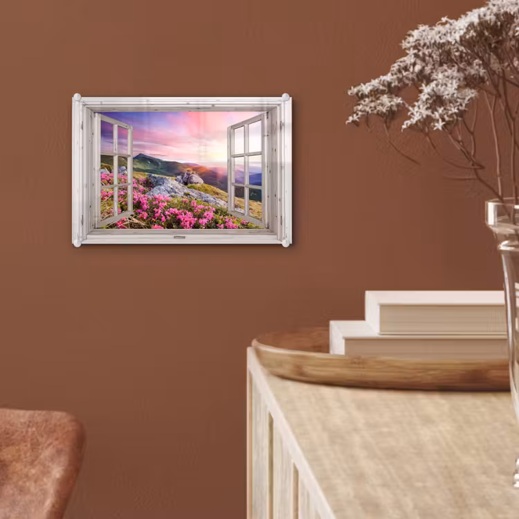 Bergen - Landschap - Doorkijk - Bloemen - Avond - Roze plexiglas 5mm klein -sfeer5