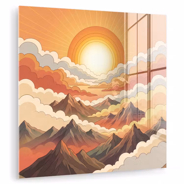 Bergen - Wolken - Natuur - Zonsopgang - Oranje plexiglas 5mm klein -zzzproduct_nieuw