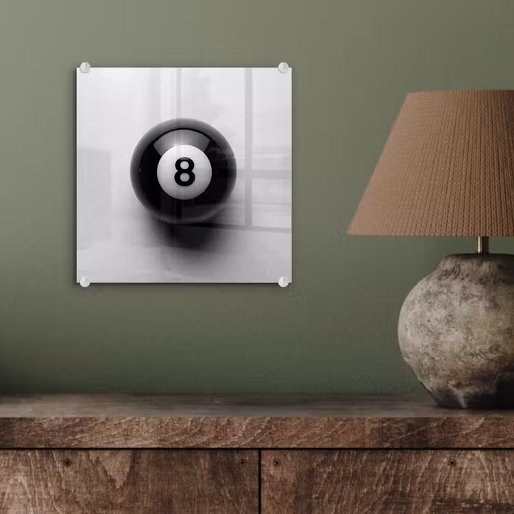Biljartbal - Getal - Acht - Wit plexiglas 5mm klein -sfeer3