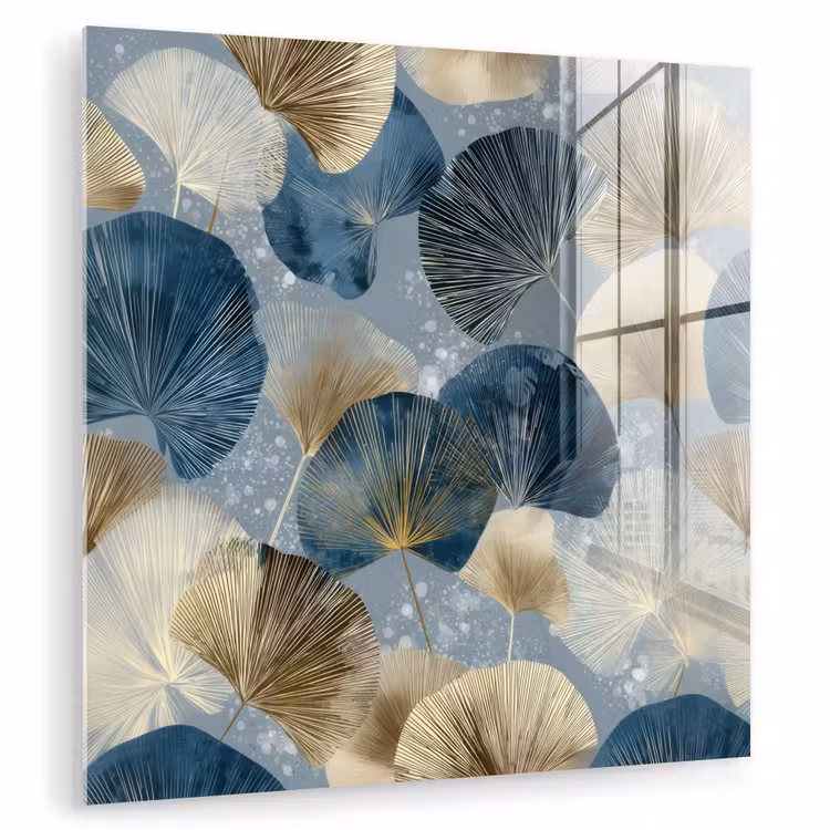 Bladeren - Abstract - Goud - Blauw plexiglas 5mm klein -zzzproduct_nieuw