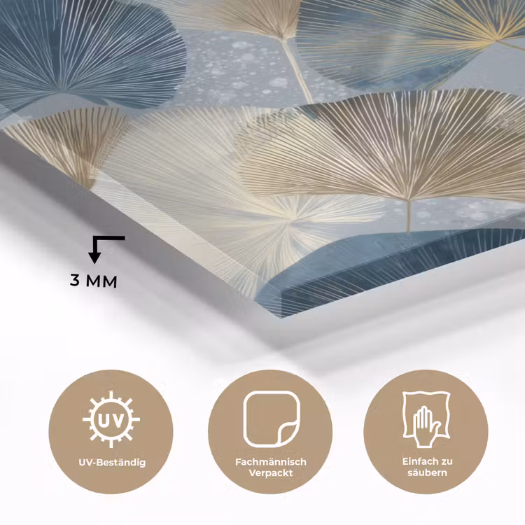 Bladeren - Abstract - Goud - Blauw plexiglas 5mm klein -wsfeer2_DE