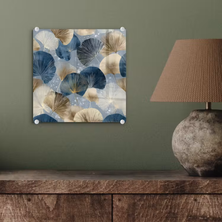 Bladeren - Abstract - Goud - Blauw plexiglas 5mm klein -sfeer3