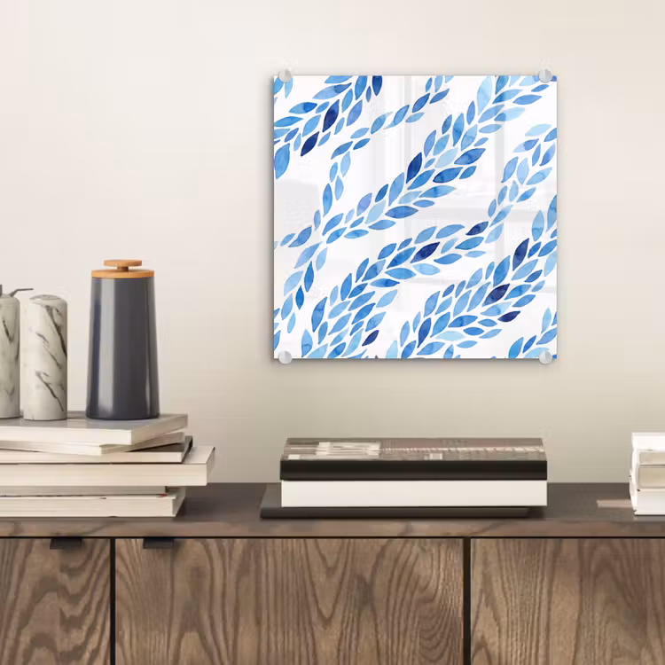 Bladeren - Aquarel - Patroon - Modern - Blauw plexiglas 5mm klein -sfeer1
