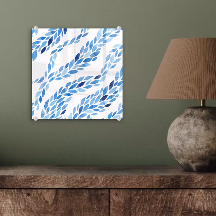 Bladeren - Aquarel - Patroon - Modern - Blauw plexiglas 5mm klein -sfeer3