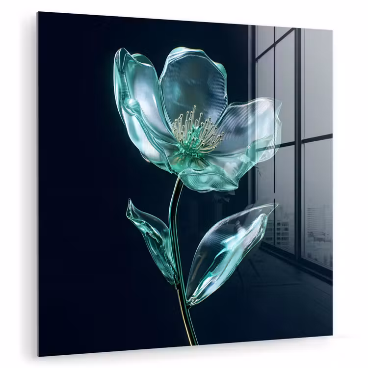 Bladeren - Bloem - Glazen - Donkerblauw plexiglas 5mm klein -zzzproduct_nieuw