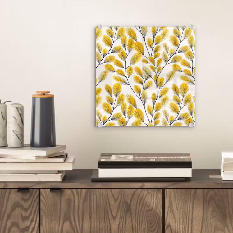 Bladeren - Botanisch - Elegant - Geel - Zwart plexiglas 5mm klein 11 -sfeer1