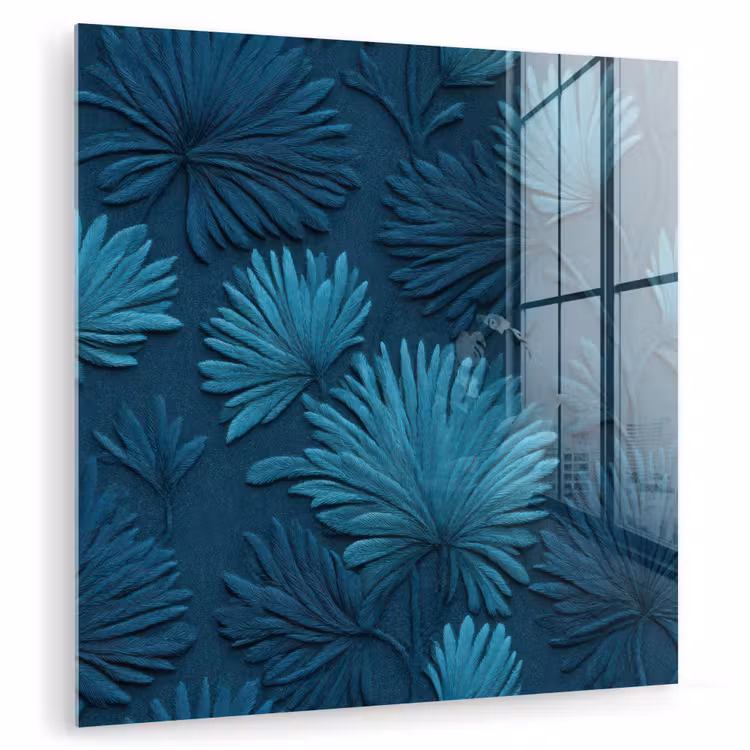 Bladeren - Reliëf - Patroon - Oceaanblauw - Modern plexiglas 5mm klein 11 -zzzproduct_nieuw