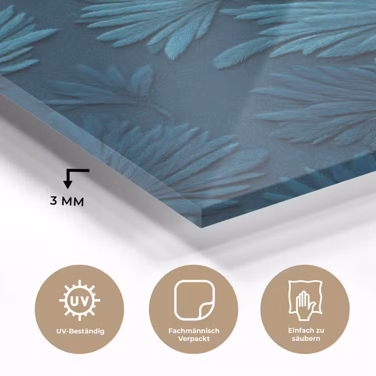 Bladeren - Reliëf - Patroon - Oceaanblauw - Modern plexiglas 5mm klein 11 -wsfeer2_DE