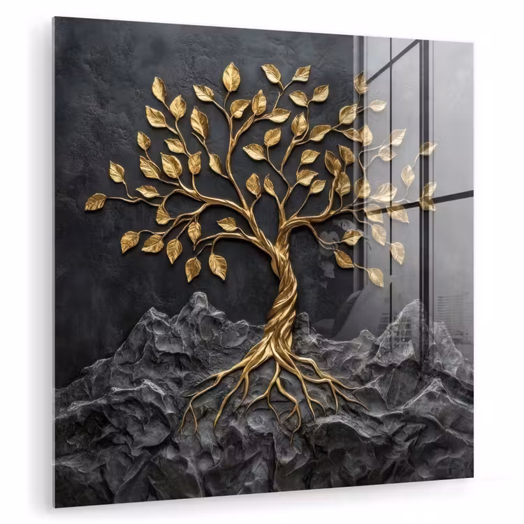 Bladeren - Goud - Boom - Rots plexiglas 5mm klein -zzzproduct_nieuw