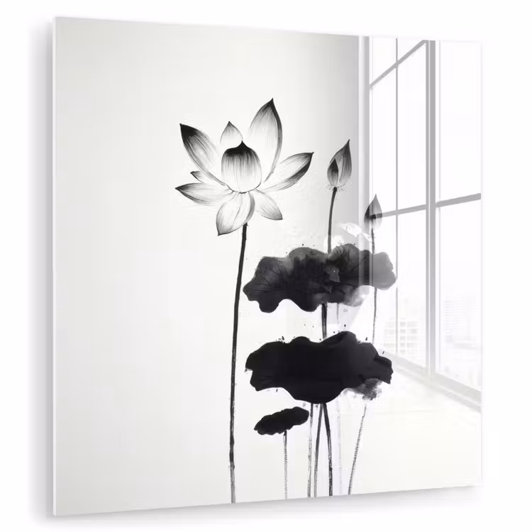 Bladeren - Zwart - Lotusbloem - Minimalitisch plexiglas 5mm klein -zzzproduct_nieuw