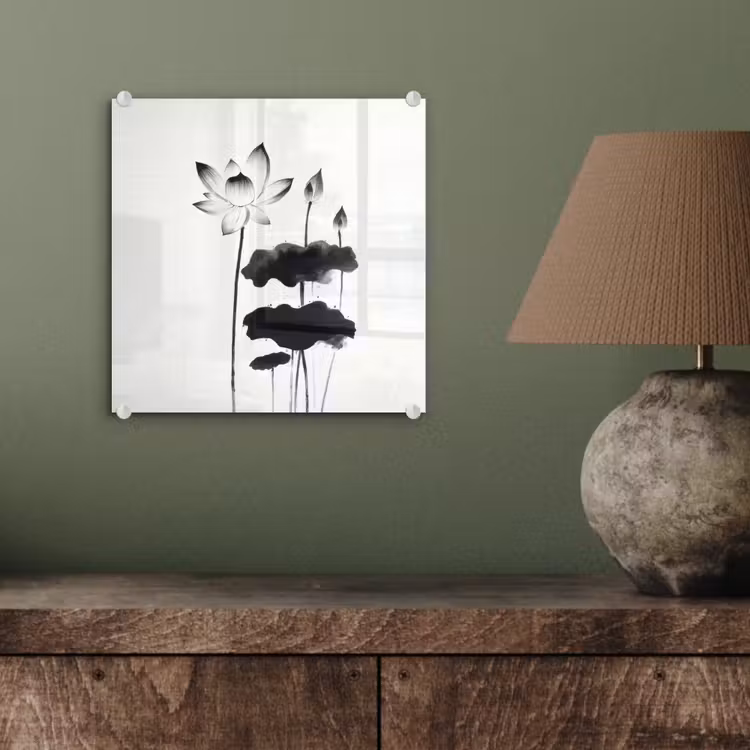 Bladeren - Zwart - Lotusbloem - Minimalitisch plexiglas 5mm klein -sfeer3