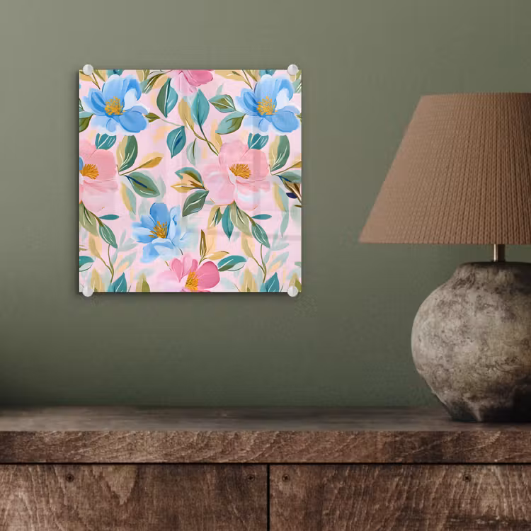 Blauw - Roze - Bloemen plexiglas 5mm klein -sfeer3
