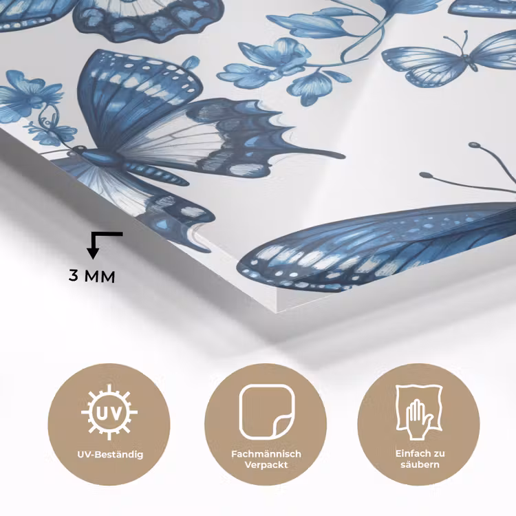 Blauw - Vlinders - Bloemen - Wit plexiglas 5mm klein 11 -wsfeer2_DE