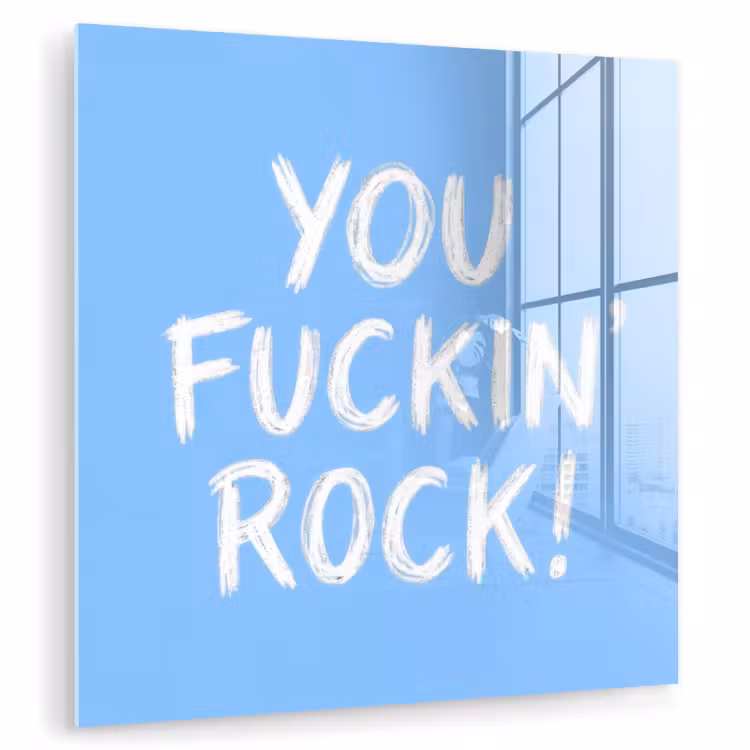 Blauw - Wit - You fuckin rock plexiglas 5mm klein -zzzproduct_nieuw