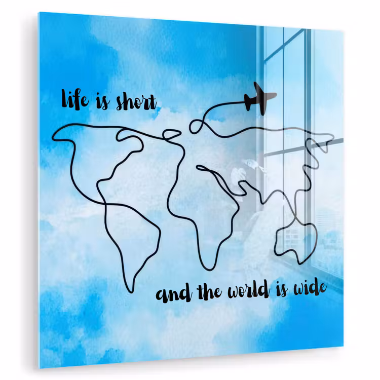 Blauw - Quote - Wereldkaart plexiglas 5mm klein -zzzproduct_nieuw