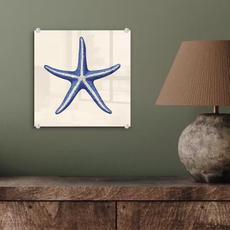 Blauwe zeester - Minimalistisch - Beige plexiglas 5mm klein -sfeer3
