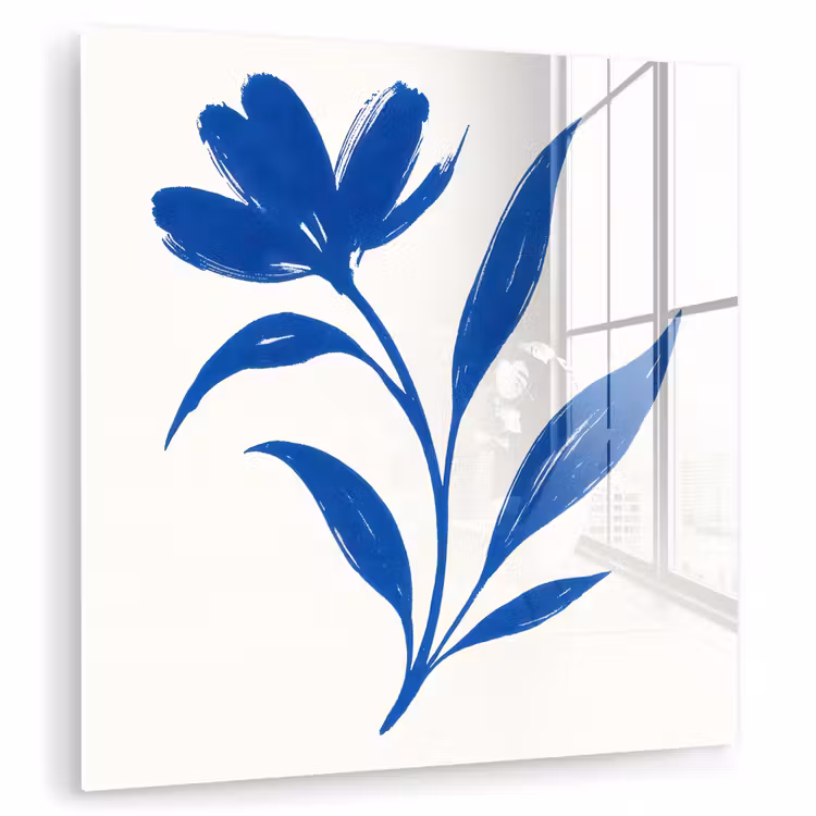 Bloem - Blaadjes - Minimalistisch - Blauw plexiglas 5mm klein -zzzproduct_nieuw