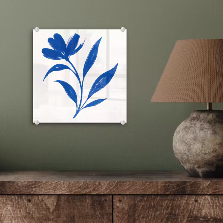 Bloem - Blaadjes - Minimalistisch - Blauw plexiglas 5mm klein -sfeer3