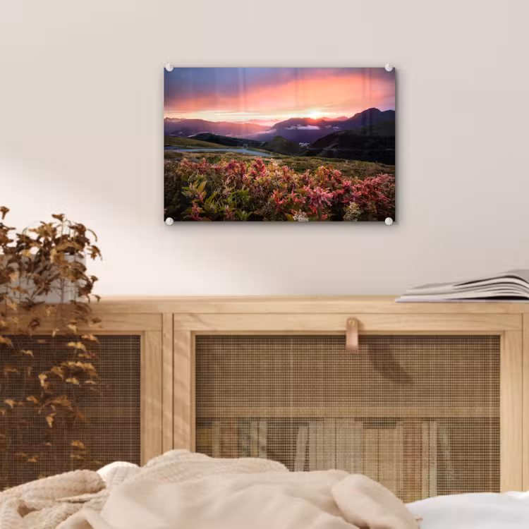 Bloemen - Bergen - Landschap - Nacht - Lucht - Roze plexiglas 5mm klein -sfeer3