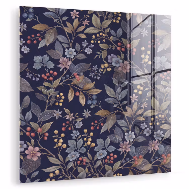 Bloemen - Bladeren - Patroon - Botanisch - Donkerblauw plexiglas 5mm klein -zzzproduct_nieuw