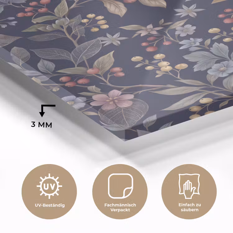 Bloemen - Bladeren - Patroon - Botanisch - Donkerblauw plexiglas 5mm klein -wsfeer2_DE