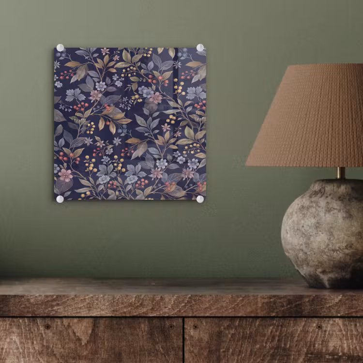 Bloemen - Bladeren - Patroon - Botanisch - Donkerblauw plexiglas 5mm klein -sfeer3