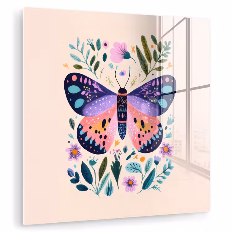 Bloemen - Bladeren - Vlinder - Kleurrijk plexiglas 5mm klein -zzzproduct_nieuw