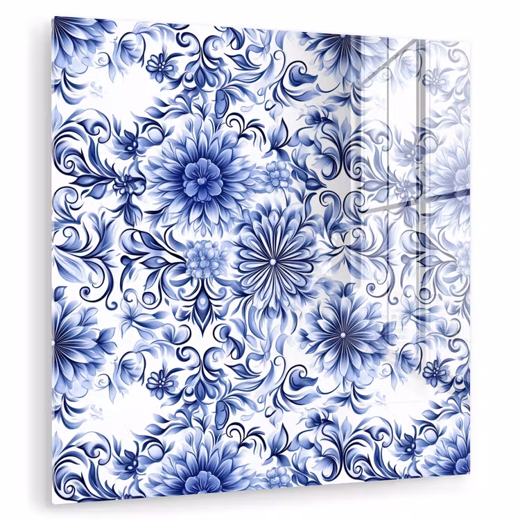 Bloemen - Blauw - Patroon - Wit plexiglas 5mm klein 11 -zzzproduct_nieuw