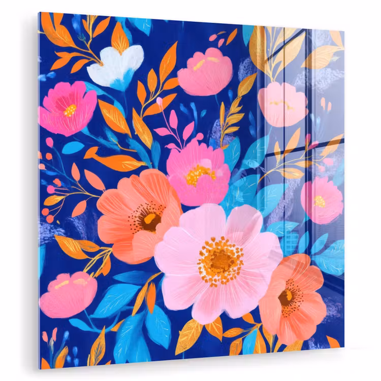 Bloemen - Blauw - Roze plexiglas 5mm klein -zzzproduct_nieuw