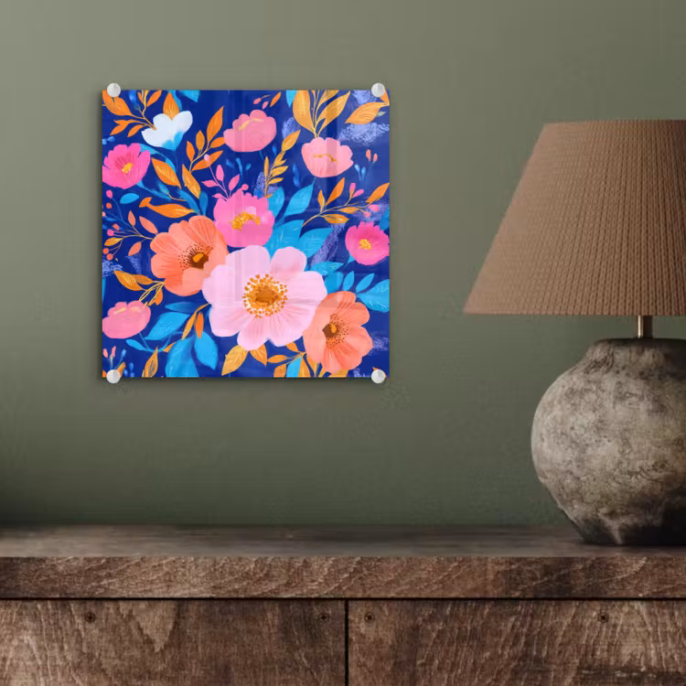 Bloemen - Blauw - Roze plexiglas 5mm klein -sfeer3