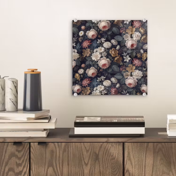 Bloemen - Boeket - Botanisch - Vintage - Donkere achtergrond plexiglas 5mm klein -sfeer1