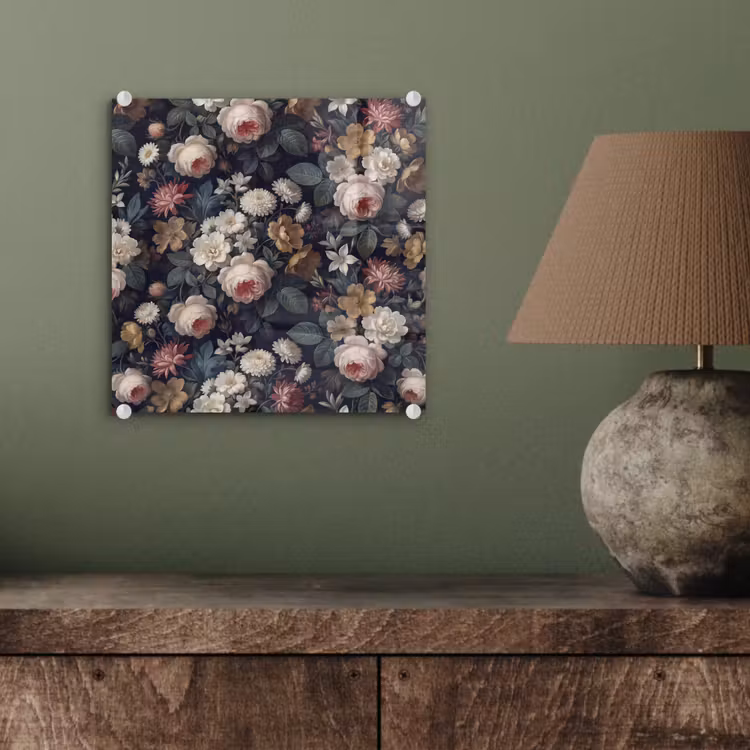 Bloemen - Boeket - Botanisch - Vintage - Donkere achtergrond plexiglas 5mm klein -sfeer3