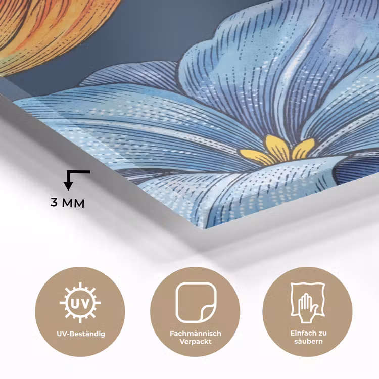 Glasbild - Blumen – Botanik – Muster - Bloemen - Botanisch - Patroon plexiglas 5mm klein